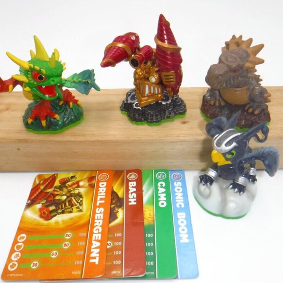 Skylanders Spyro's Adventure Bash Camo Drill Sergeant Sonic Boom Figures & Cards - Picture 1 of 6
